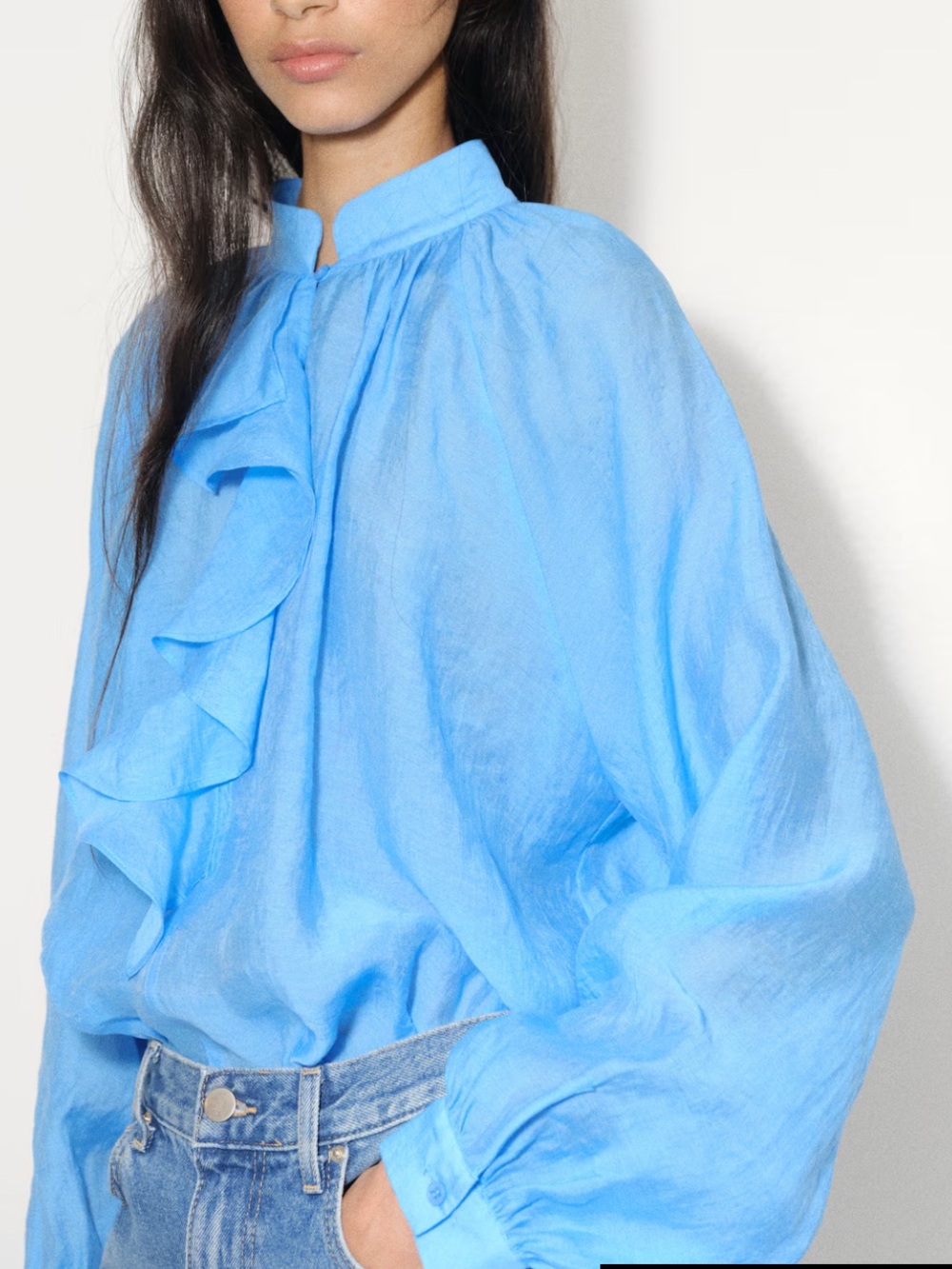 NWT Blue Ruffle Peasant Blouse Size S - Picture 2 of 3